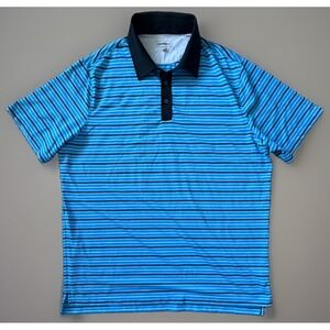 Chase 54 Golf Short Sleeve Polo Shirt Blue Striped Embroidered Logo 2XL XXL JBHS